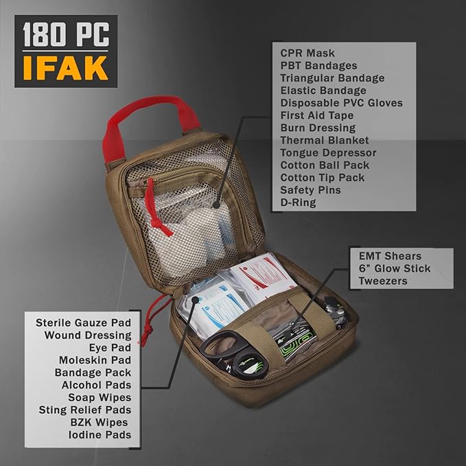 Everlit 180 Pieces Tactical First Aid Kit IFAK Molle EMT Pouch Outdoor Camping Emergency Kits for for Camping Boat Hunting Hiking Home Car Earthquake and Adventures