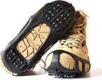 Ice Cleats Traction Crampons for Shoes and Boots - Anti-Slip Walking on Snow and Ice - Overshoe Rubber Grippers With 24 Studs - Slip-on Stretch Footwear for Men and Women