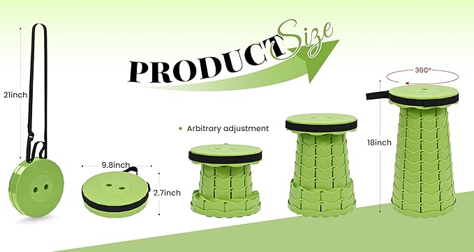 2 Pack Upgraded Collapsible Stool with Cushion, Thickened Retractable Folding Stool Max Load Capacity 400lbs, Portable Telescoping Stools for Camping Fishing Outdoor Hiking BBQ -Green