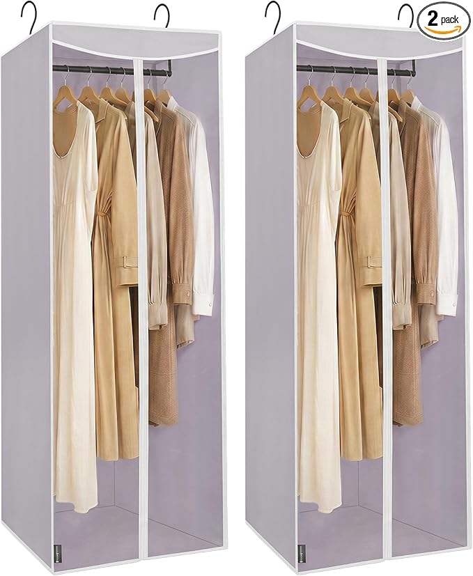 STORAGE MANIAC 57" Long Garment Bags for Hanging Clothes Garment Cover for Closet Storage, Large Hanging Garment Bag for Dresses, Suits, Coats, Zipper Cover with Sealed Clear Window, Grey 2 Pack