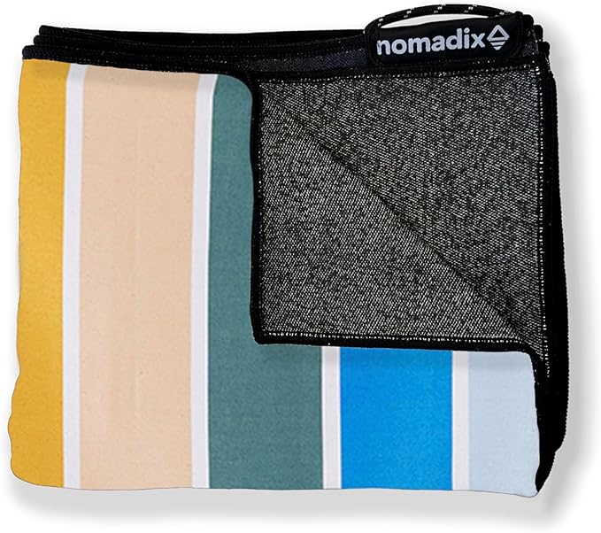 Nomadix Original Towel - Perfect for Beach, Pool, Travel, Camping, Yoga - Made with Recycled Materials - Super Absorbent - Sand Resistant - Stripes Retro - 72.5" x 30"