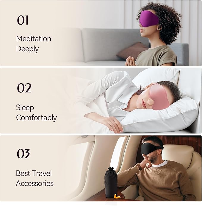 Sleep Mask for Lash Extensions - Blackout Eye Cover, 3D Contoured Sleeping Mask for Side Sleeper, Soft Memory Foam, Eye Masks for Travel, Airplane, Night(Cloud Black, Cloud Blue)