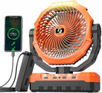 3-in-1 Camping Fan - Detachable Rechargeable Battery Operated Fan with Light & Hook for Tent, Outdoor - USB Table Fan with 4 Speeds for Picnic, BBQ, Fishing, Travel, Hurricane