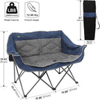 Northroad Folding Loveseat Camping Chair Portable Double Duo Full Padded Garden Chair for 2 Person Sofa w/2 Cup Holder,Wine Glass Holder,Support 600lbs for Picnic Beach Travel (Blue)
