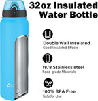 OLDLEY Insulated Water Bottle 32oz Water Bottles with Straw, Stainless Steel Water Bottle with 3 Lids, Double Wall Vacuum Bottles for Adult Kids, Sports Bottles for School Travel,Blue