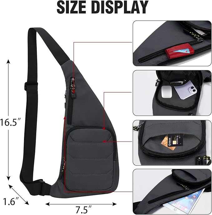 Peicees Sling Bag for Men Women Shoulder Bag Backpack Strap Pockets Chest Bag for Running Hiking Camping Exercise Outdoor