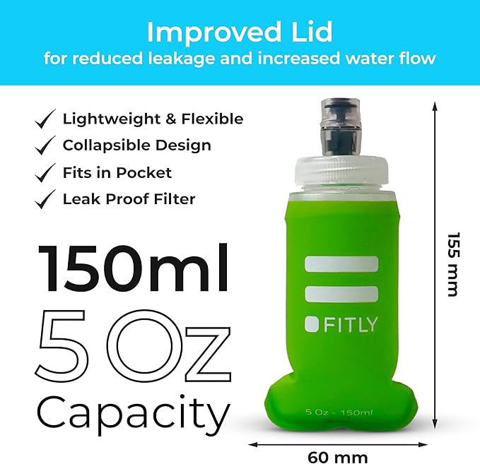 Soft Flask - Shrink As You Drink Soft Water Bottle for Hydration Pack - Folding Water Bottle Ideal for Running, Hiking, Cycling, Climbing & Rigorous Activity