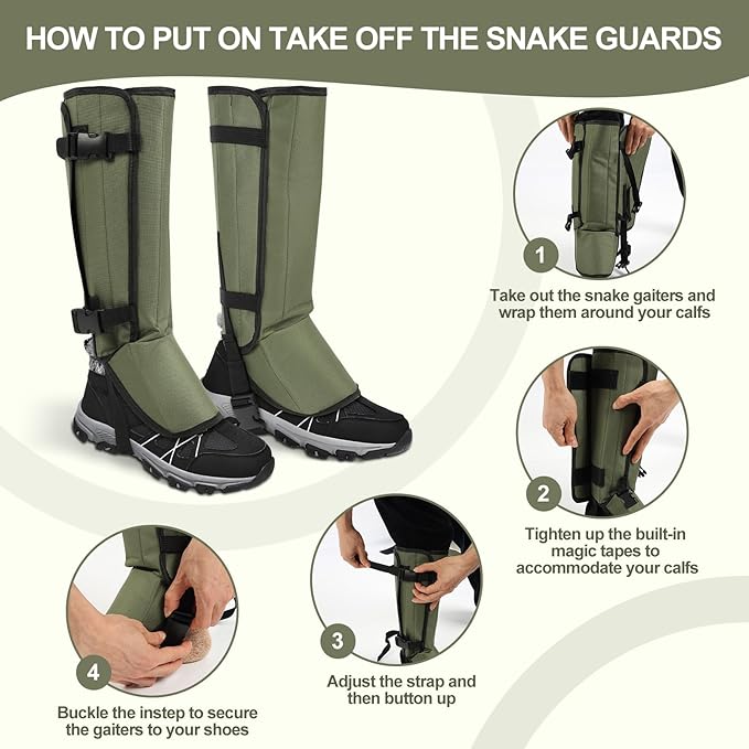 Snake Gaiters, Snake Guards, Gaiters for Men/Women, Adjustable Snake Proof Gaiters for Hunting, Outdoor and Farm Working