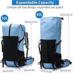 Hiking Backpack,30L +10L Extra Large Capacity Hiking Bag,Internal Frame Camping Backpack,Upgraded X-PAC Lightweight Sport Daypack Travel Backpacks Fit For Mountain Climbing Camping (Blue)