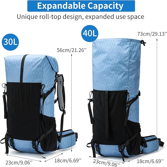 Hiking Backpack,30L +10L Extra Large Capacity Hiking Bag,Internal Frame Camping Backpack,Upgraded X-PAC Lightweight Sport Daypack Travel Backpacks Fit For Mountain Climbing Camping (Blue)
