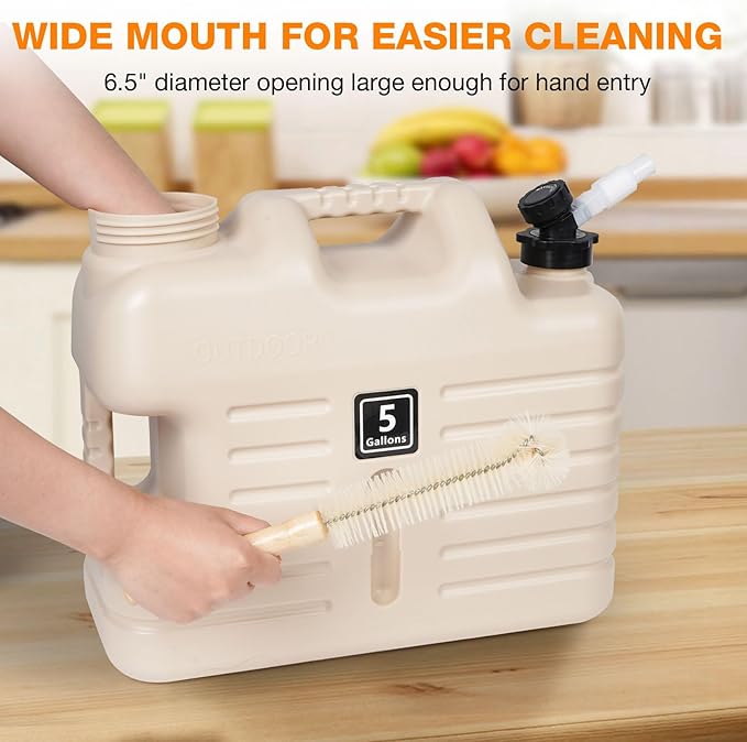 5 Gallon Water Jug, Camping Water Container BPA Free Water Storage with Spigot No Leakage Portable Emergency Water Tank for Outdoor Hiking Camping Picnic Supplies Beige