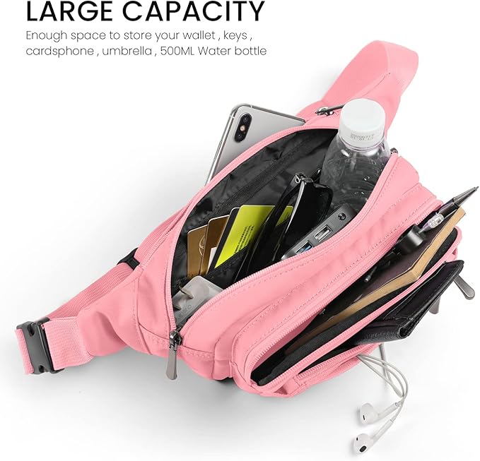 CXWMZY Fanny Packs For Women & Men Waist Pack Hip Bum Bag with Multi-Pockets Large Capacity Waterproof Casual Bum Bag for Disney Traveling Casual Cycling Running Hiking (Pink)