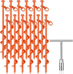 Zhengmy 12 Pcs Ground Anchors Screw in, 12 Inch Heavy Duty Tent Stakes with Trampoline Anchor Hook Ground Stakes for Camping Tent Canopies Ports Sheds Swing Sets Securing Animals (Orange)