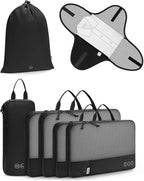 WANDF 7 Set Compression Packing Cubes for Travel, Shirt Folder for Wrinkle-Free, Suitcase Organizer Bags Set for Carry-On Checked Luggage Duffle Bag Women Men(Black)