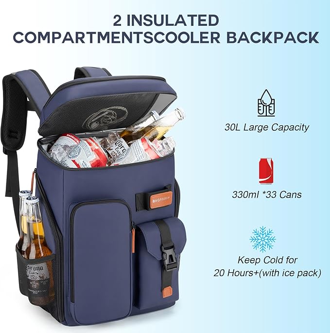 Insulated Cooler Backpack,33/45 Cans Multifunctional Double Deck Leakproof Cooler Bag with Sternum Strap,Large Capacity Lightweight Travel Camping Beach Backpack
