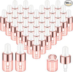 100 Pcs Mini Glass Oil Dropper Bottle Bulk, Clear Essential Small Empty Bottles Sample Containers Perfume Liquid Vials with Cap for Traveling (2 ml,Pink Body)