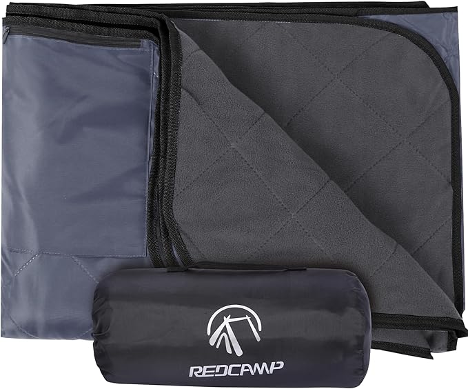 REDCAMP Large Waterproof Stadium Blanket for Outdoor Sports, Soft Warm Fleece Camping Blanket Windproof for Cold Weather, 79"x 59"Grey