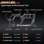 Carabiner Keychain Stainless Steel Multitool - 11 in 1 Tactical Emergency Survival Gear - Glass Breaker,Bottle Opener, Wrench, Screw Drivers, Key Clip, EDC Pocket and Backpack Tool