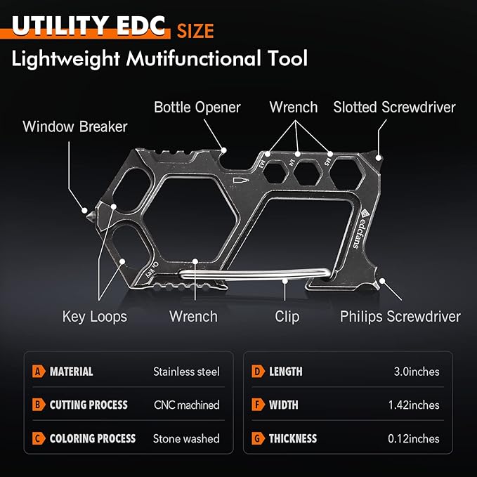 Carabiner Keychain Stainless Steel Multitool - 11 in 1 Tactical Emergency Survival Gear - Glass Breaker,Bottle Opener, Wrench, Screw Drivers, Key Clip, EDC Pocket and Backpack Tool