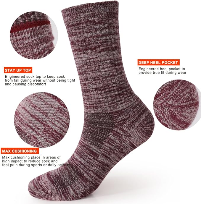 EnerWear 4 Pack Women's Merino Wool Outdoor Hiking Trail Crew Sock