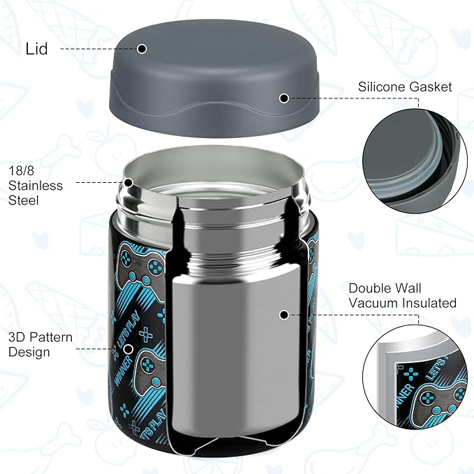 12oz 2 Pack Insulated Food Jar Set for Kids Soup Thermo Hot Food Lunch Container Wide Mouth Leak Proof Stainless Steel Vacuum Bento Box for School Office Travel Outdoors