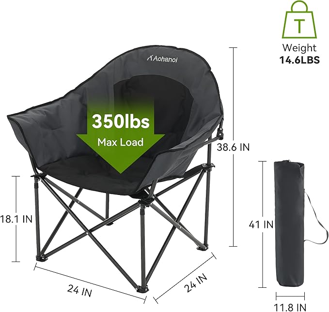 Oversized Camping Chairs, Camp Chairs, Camping Chairs for Heavy People, Padded Outdoor Folding Moon Chairs with Extra Wide Seats, Lawn Chairs Folding Supports up to 350lbs