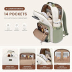LOVEVOOK Laptop Backpack for Women with Pouch Pocket for Large Capacity Cup,17 Inch Teacher Nurse College Work Backpack Purse,Waterproof Laptop Bag Computer Back Pack for Travel, Beige-Green-Black
