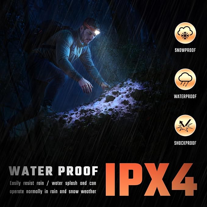 DARKBEAM LED Headlamp High Lumens USB Rechargeable Dual Light Headlight for Hardhat with Motion Sensor, Red Warning Light Up/Down Adjustable, Waterproof Head Lamps for Camping, Car Maintenance