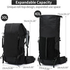 Hiking Backpack,30L +10L Extra Large Capacity Hiking Bag,Internal Frame Camping Backpack,Upgraded X-PAC Lightweight Sport Daypack Travel Backpacks Fit For Mountain Climbing Camping (Black)
