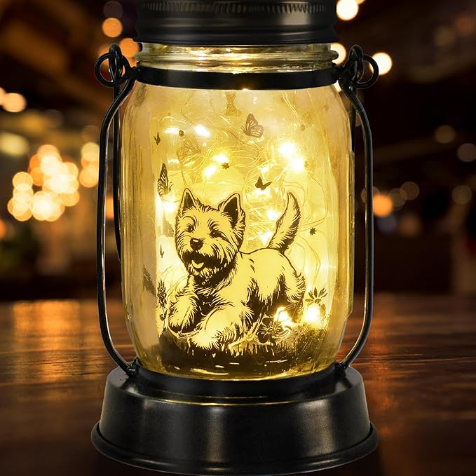 Yorkie Dog Gifts for Women/Men Yorkshire Terrier Solar Lanterns Mom Birthday Dog Lovers Lantern Pet loss Pet Memorial Lights Solar Garden Decoration for Yard, Patio,Backyard,Porch Torches Light