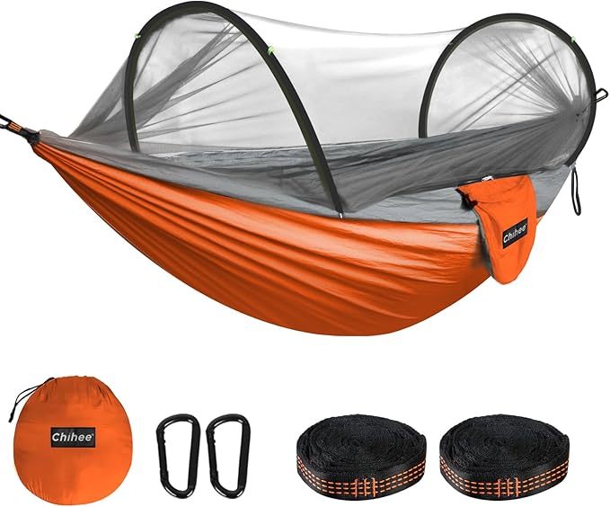 Chihee Ultra-Light Travel Camping Hammock Pop-up Net Hammock 660lbs Load Capacity,Breathable,Quick-Drying Parachute Nylon 2 Premium Carabiners,2 Tree Slings Included for Outdoor Backpacking Hiking