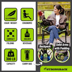 STRONGBACK Elite Folding Camping Lawn Lounge Chair Heavy Duty Camp Outdoor Seat with Lumbar Support and Portable Carry Bag - Navy/Grey