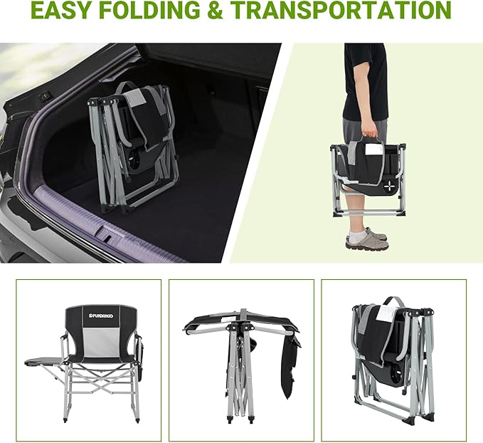 FUNDANGO Camping Director Chair for Adults, Foldable Portable Chair Outdoor Folding for Outside, Backyard, Patio, Lawn, Garden