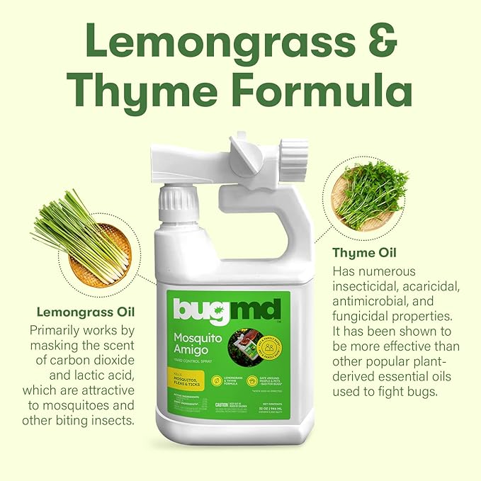 BugMD Mosquito Amigo Ant Killer & Bug Spray - Outdoor Roach, Cockroach, and Spider Killer, Fly and Insect Defense, Natural Plant-Based Formula, Safe with Essential Oils