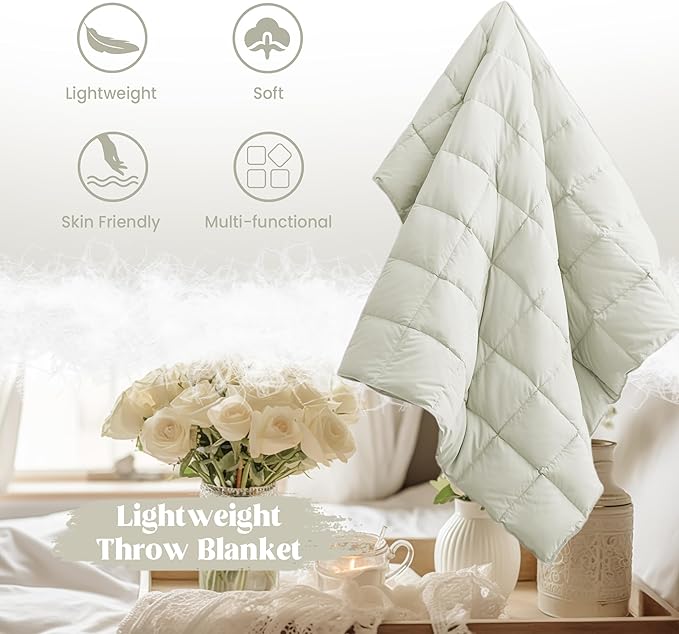 puredown® Soft Feather Down Throw Blanket Lightweight Packable Couch Throw for Indoor and Outdoor Use, 50"X70", Ivory