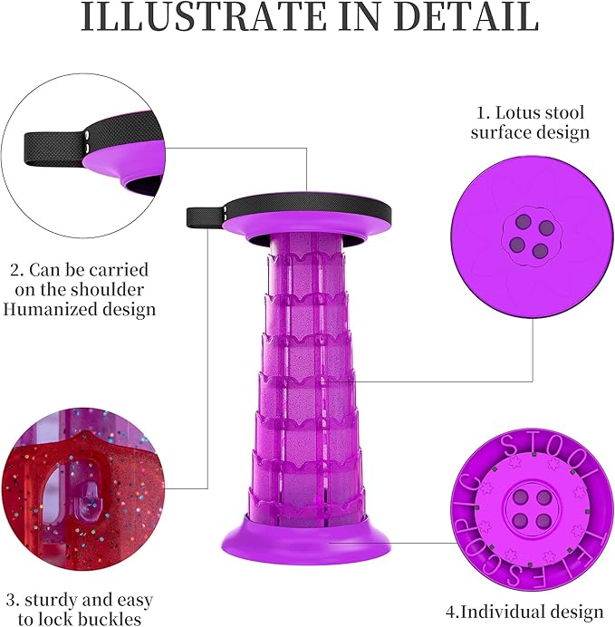 2025 Upgraded XXL Collapsible Stool with Cushion 20.4", 550lbs Max Weight, Wider & Taller Pop Up Seat, Heavy Duty Portable Retractable Folding Chair or Travel Foot Rest, Gift for Camping & Outdoors