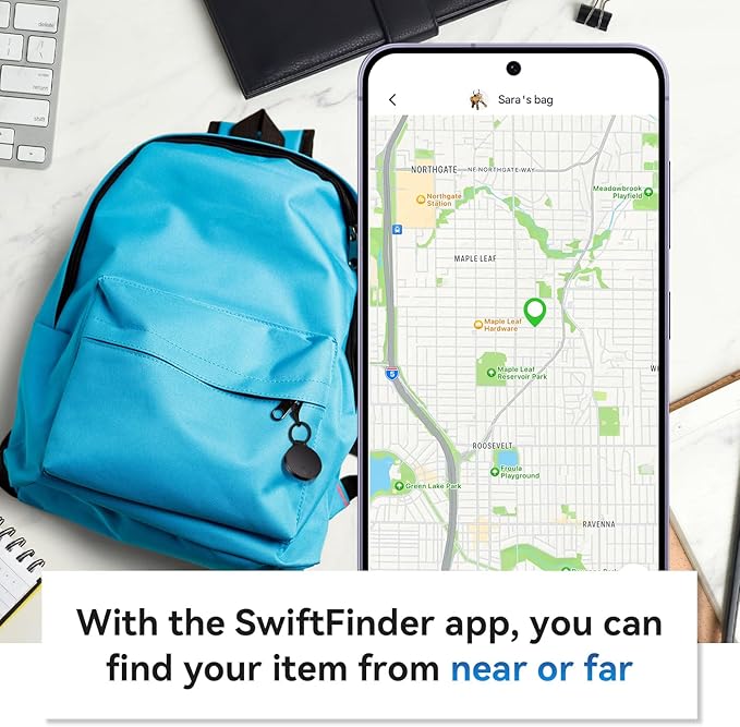 Keys Finder, Bluetooth Tracker and Item Locator for Keys, Bags, and More; Phone Finder, Android and iOS Compatible, Water Resistance, Replaceable Battery