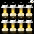 Solar Lantern Outdoor & Indoor Use – Hanging Solar Lights with Realistic Flickering Flameless Candle, Weatherproof for Gardens, Patios, Trees, and Lawns (White, 8 Pack)