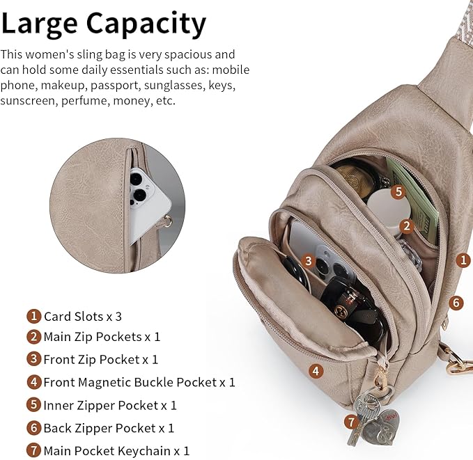 Crossbody Bags for Women Anti Theft Vegan Leather Sling Bag RFID Blocking Chest Bag for Travel