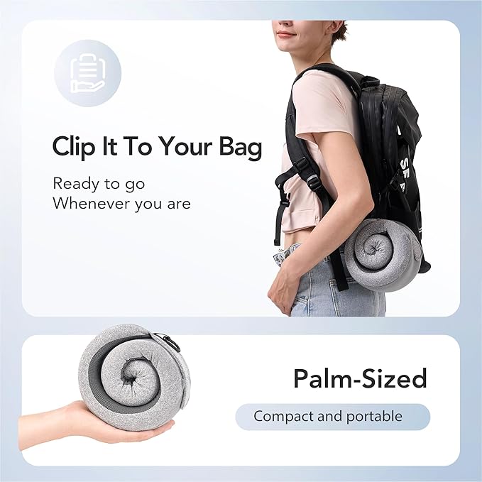 Travel Pillow, 100% Pure Memory Foam Travel Neck Pillow Airplane Neck Support Ergonomic Design for Traveling Suitable for Airplanes,Offices and Cars-Grey