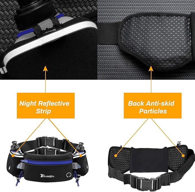 Number-one Running Belt with Water Bottles(2 x 175ML), Hydration Belt Waterproof Waist Pack Bag Fits iPhones Adjustable Sports Waist Pouch for Marathon Running Hiking Cycling