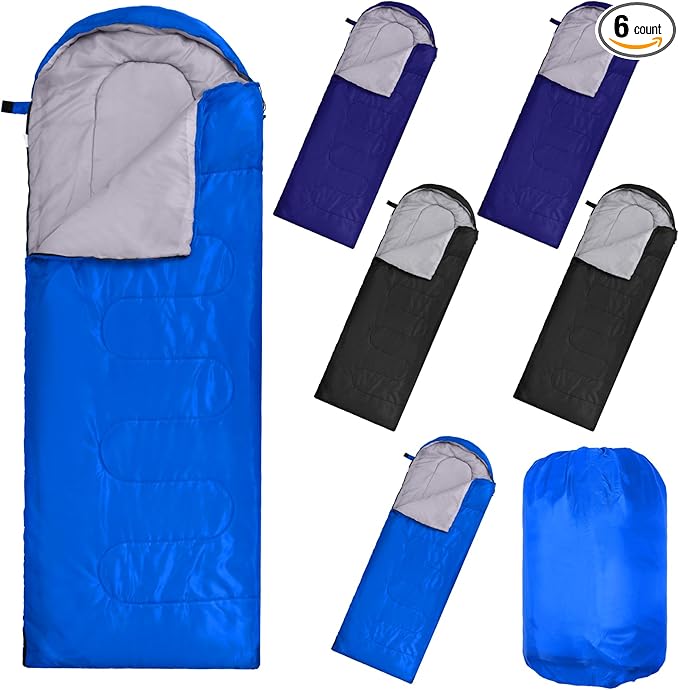 Macarrie 6 Pack Camping Sleeping Bags Bulk for Adults, 4 Season Cold Weather Sleeping Bag with Compression Sack Lightweight Waterproof Essential Gear for Backpacking Hiking Travel