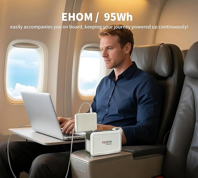 EHOM Portable Power Station 95Wh, 100W (Peak 120W), EP100-2 Camping Lithium Battery Solar Generator with 120V Pure Sine Wave AC/USB/Car Outlets, Backup Generator for Home Outdoor RV Camping Emergency