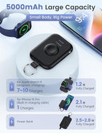 RORRY CharmGo Portable Charger, 5000mAh Portable Charger Power Bank with Built-in Cables, Travel Keychain Battery Pack for Apple Watch and iPhone Air/17/16/15/14/13/12, Black