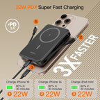 2025 Latest Portable Charger, 16800mAh Magnetic 15W Wireless Power Bank with 2 Built in Cables, LED Display Battery Pack Travel Essentials for iPhone 17/16/15/14/13/12/Pro/Mini/Pro Max