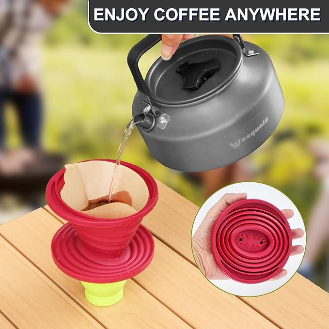 Camping Cooking Cookware Mess Kit - Non-Stick Lightweight Pot Pan Kettle Set with Collapsible Pour Over Coffee Dripper, Outdoor Kitchen Cook Essentials Gear for Camping Hiking Picnic