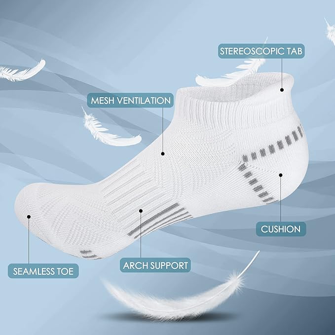 Airacker Ankle Athletic Running Socks Cushioned Breathable Low Cut Sports Tab Socks for Men and Women (6 Pairs)