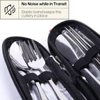 Travel Utensils with Case, Quatish Portable Silverware Set for Work, Stainless Steel Reusable Travel Cutlery Set, Fork and Spoon Set for Camping, EDC Gadgets, Lunch Box for Men, Silver