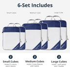6 Set Compression Packing Cubes for Travel - Compressible, Lightweight, and Space-Saving Packing Cubes, Travel Essentials for Women, Navy