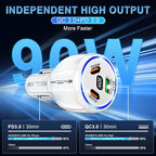 Amiss Car Charger Adapter, 3 Port USB-C & USB-A 90W Fast Charger, Car Interior Accessories, Essential Travel Gifts for Men and Women, Fit for iPhone 17/16/15/14/13Pro Max, Samsung, Android (White 1pc)